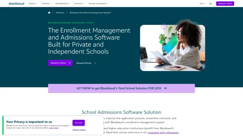 Homepage of Blackbaud Enrollment Management System (EMS)