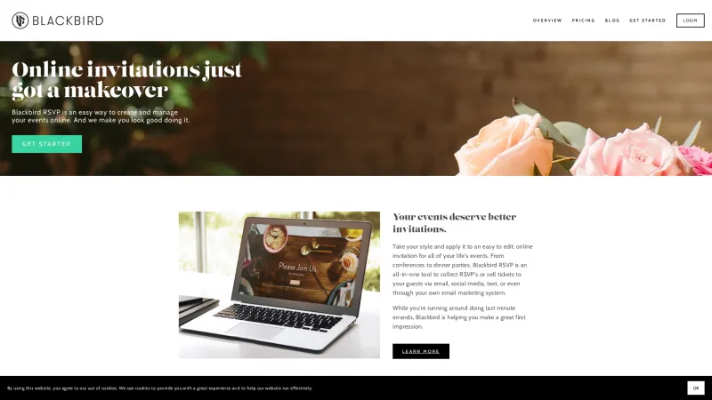 Homepage of Blackbird RSVP