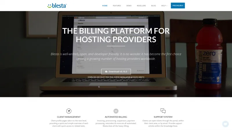 Homepage of Blesta