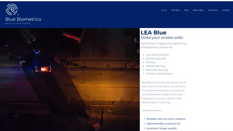 Homepage of Blue Biometrics