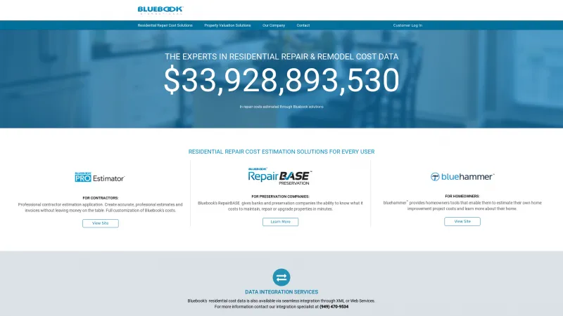 Homepage of Bluebook PRO Estimator