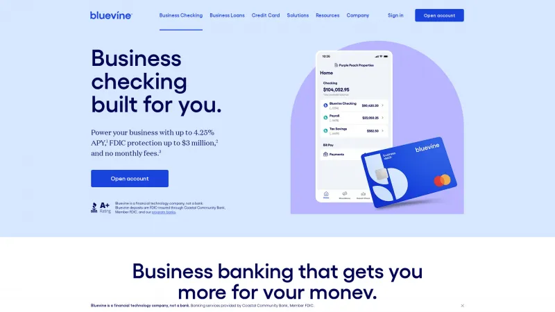 Homepage of BlueVine