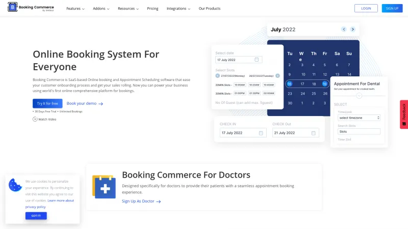 Homepage of BookingCommerce