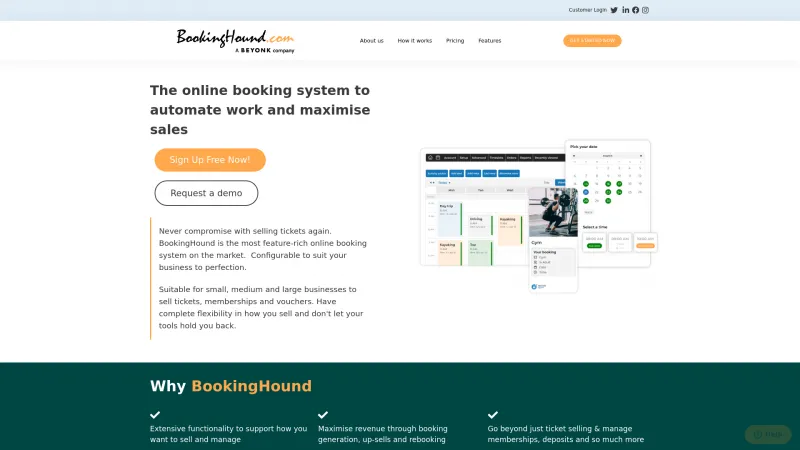 Homepage of BookingHound