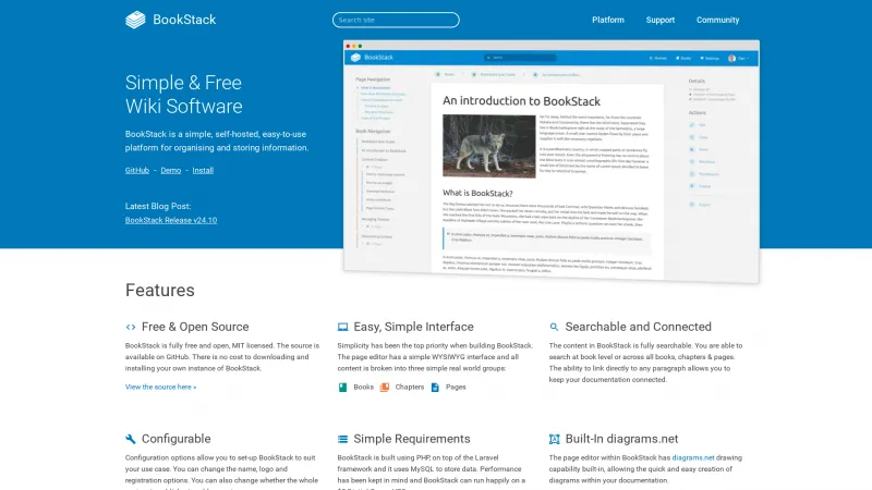 Homepage of BookStack