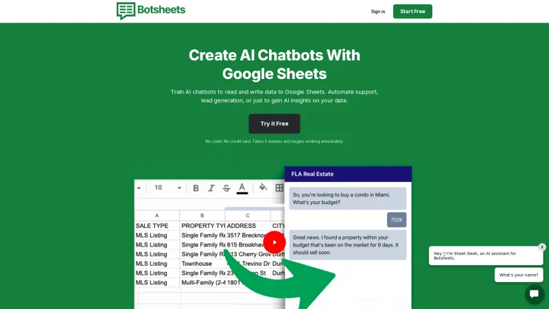 Homepage of Botsheets