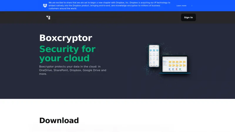 Homepage of Boxcryptor