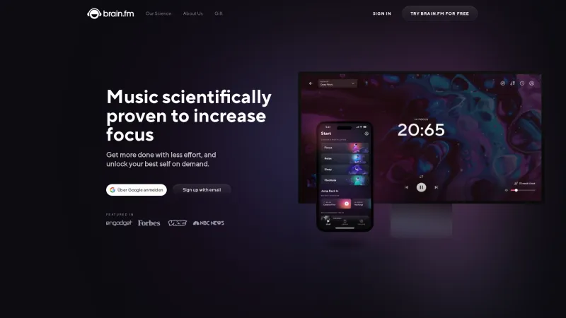 Homepage of Brain.fm