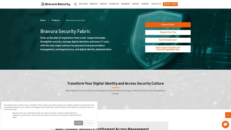 Homepage of Bravura Security Fabric