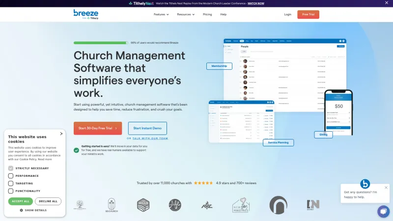 Homepage of Breeze Church Management