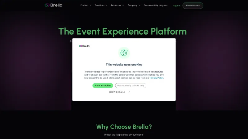 Homepage of Brella