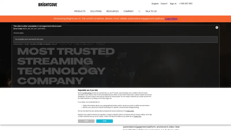 Homepage of Brightcove