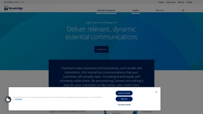 Homepage of Broadridge Digital Experience Management