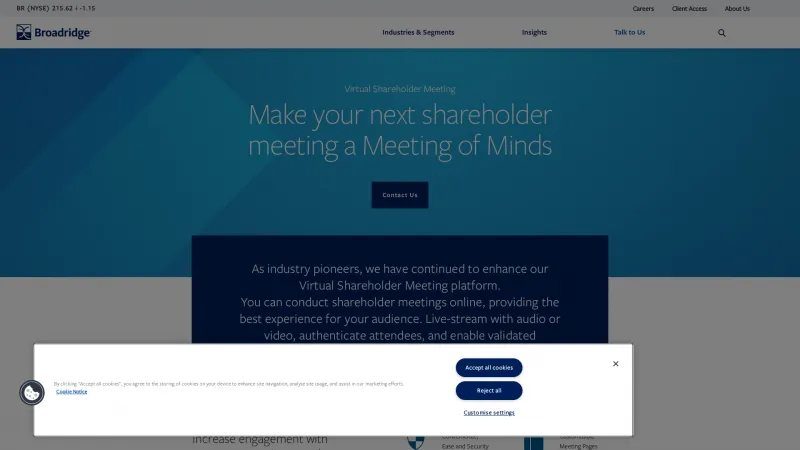 Homepage of Broadridge Virtual Shareholder Meeting