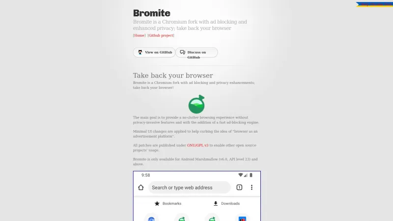 Homepage of Bromite