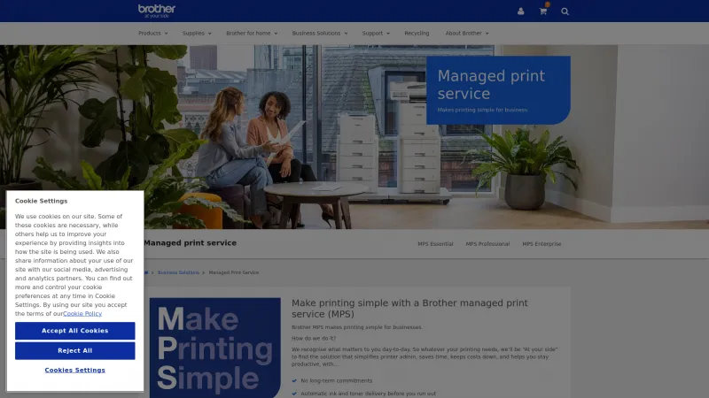 Homepage of Brother Managed Print Service