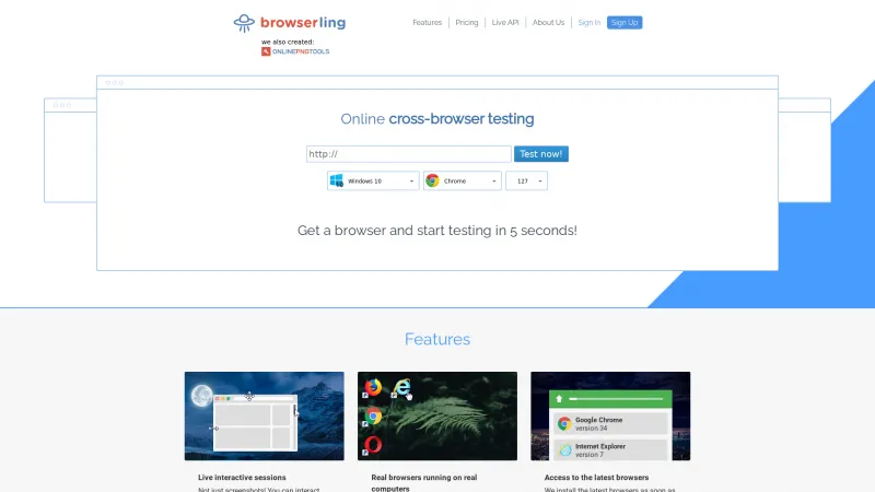 Homepage of Browserling