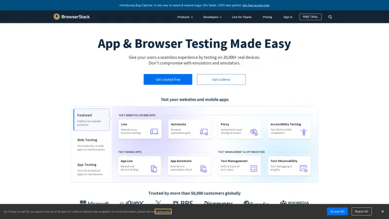 Homepage of BrowserStack