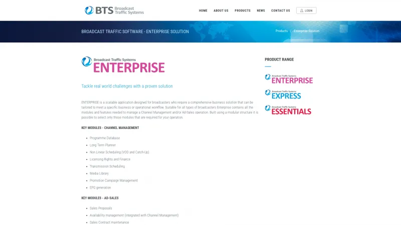 Homepage of BTS Enterprise