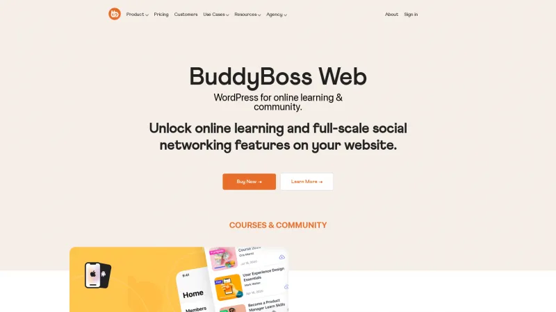 Homepage of BuddyBoss