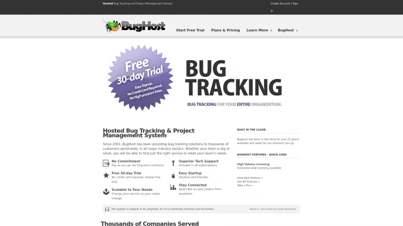 Homepage of BugHost