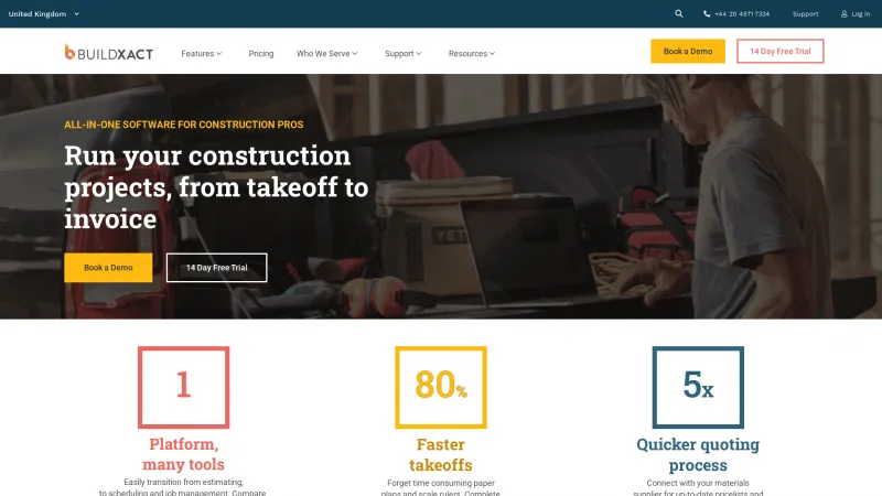 Homepage of Buildxact