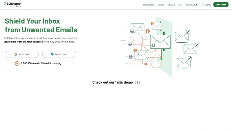 Homepage of Bulletproof Inbox