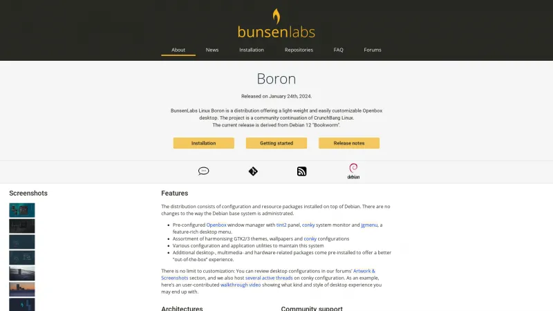 Homepage of BunsenLabs Linux