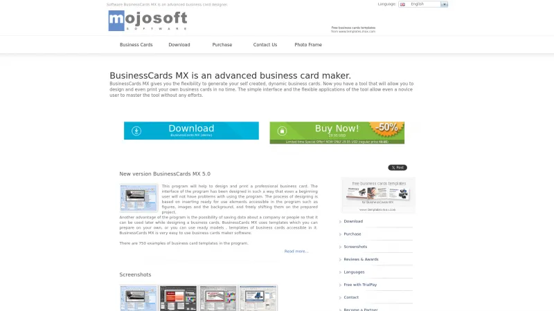 Homepage of BusinessCards MX