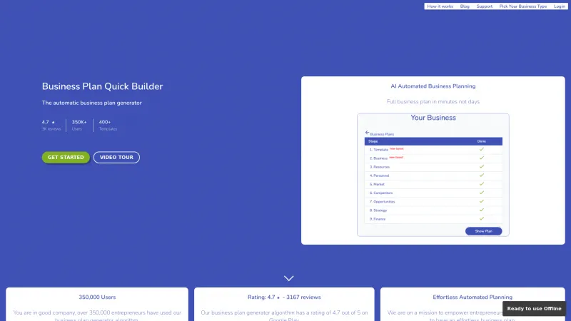 Homepage of Business Plan Quick Builder