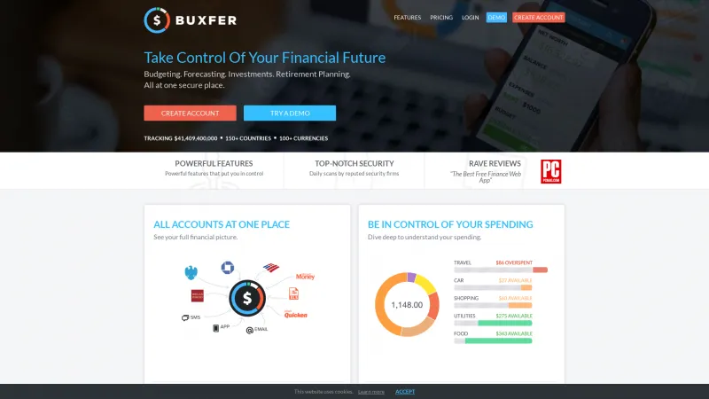 Homepage of Buxfer