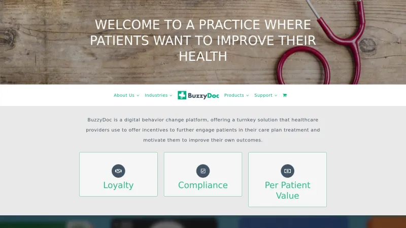 Homepage of BuzzyDoc Patient Rewards