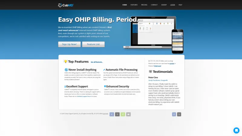 Homepage of CabMD