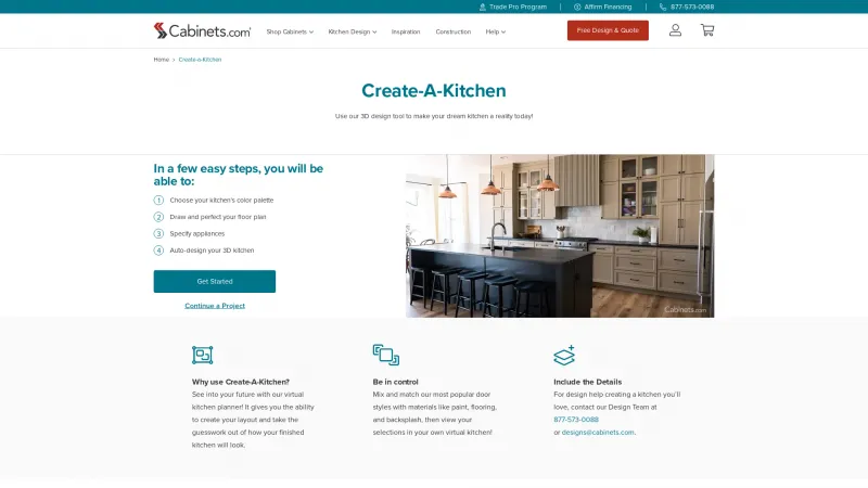 Homepage of Create-A-Kitchen