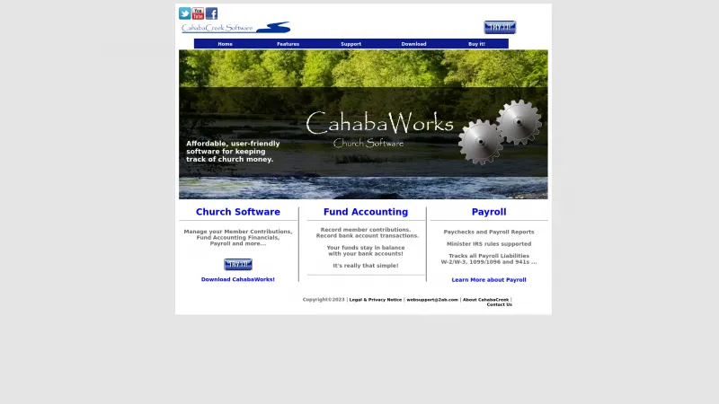 Homepage of CahabaWorks Church Software