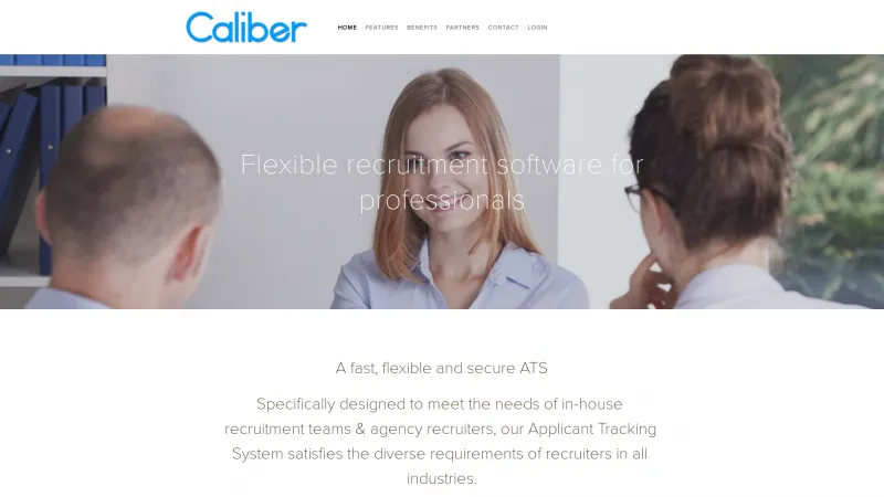 Homepage of Caliber Recruitment Software