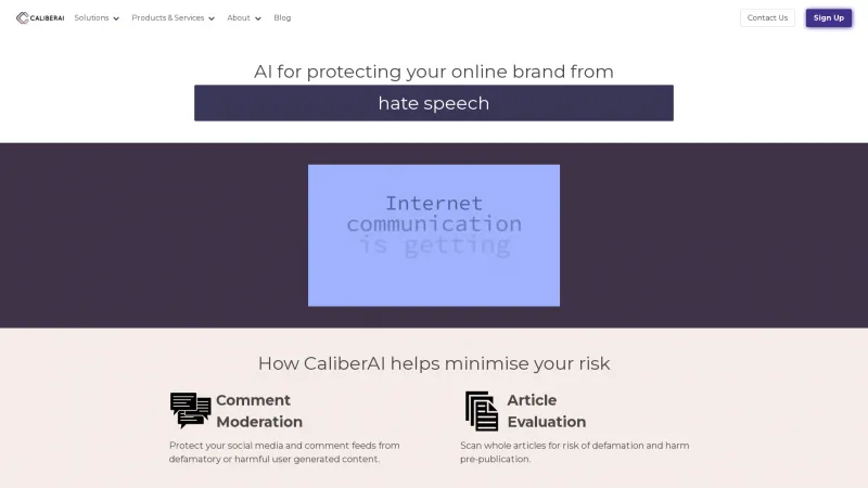 Homepage of CaliberAI