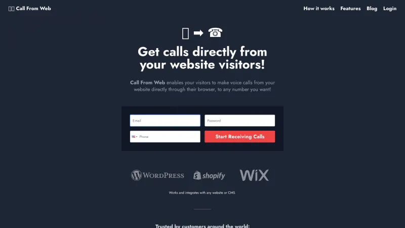 Homepage of Call From Web