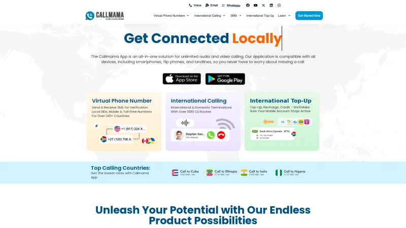 Homepage of Callmama