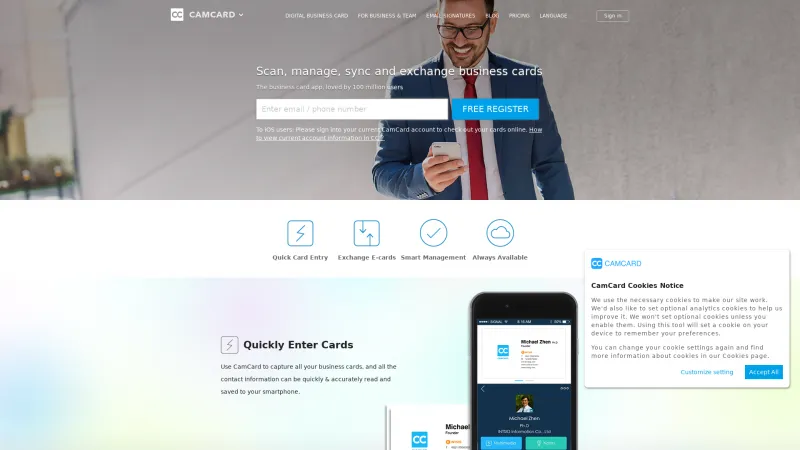 Homepage of CamCard