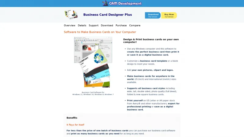 Homepage of Business Card Designer Plus