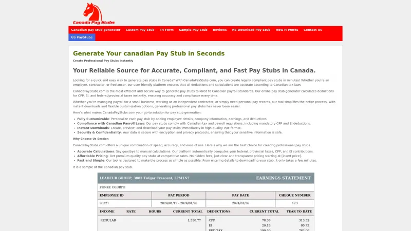 Homepage of Canadian Pay Stub