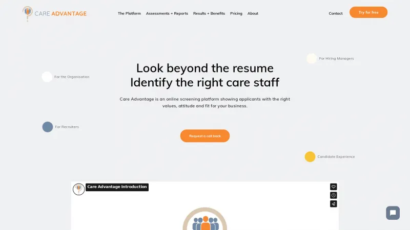 Homepage of Care Advantage