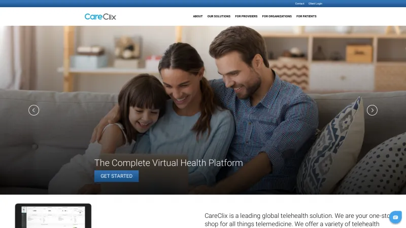 Homepage of CareClix