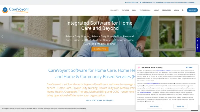 Homepage of CareVoyant