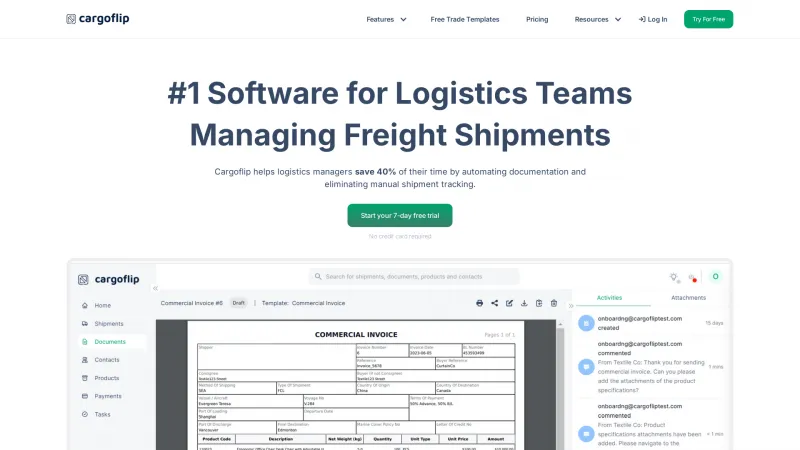 Homepage of Cargoflip