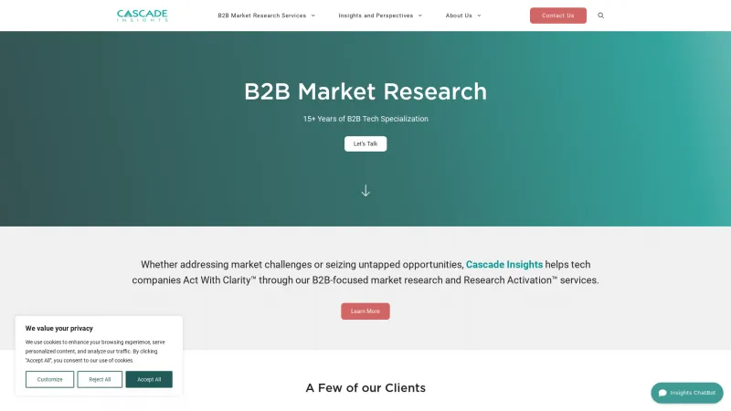 Homepage of Cascade Insights