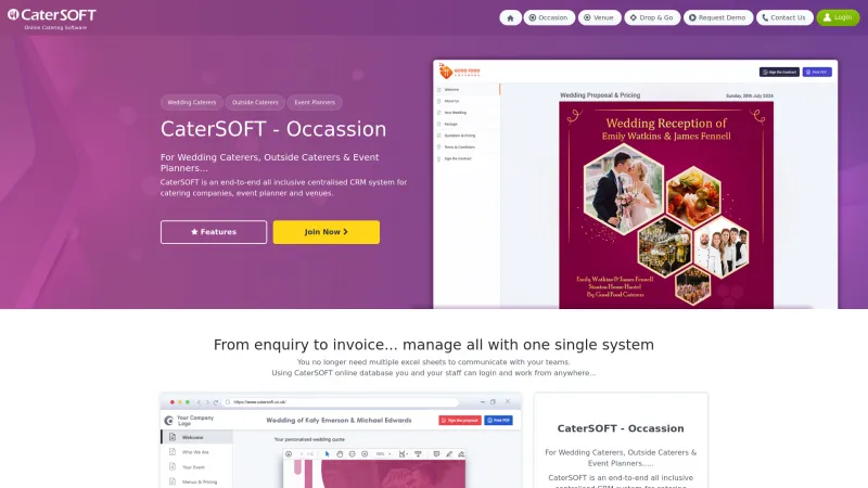 Homepage of CaterSOFT Occasion