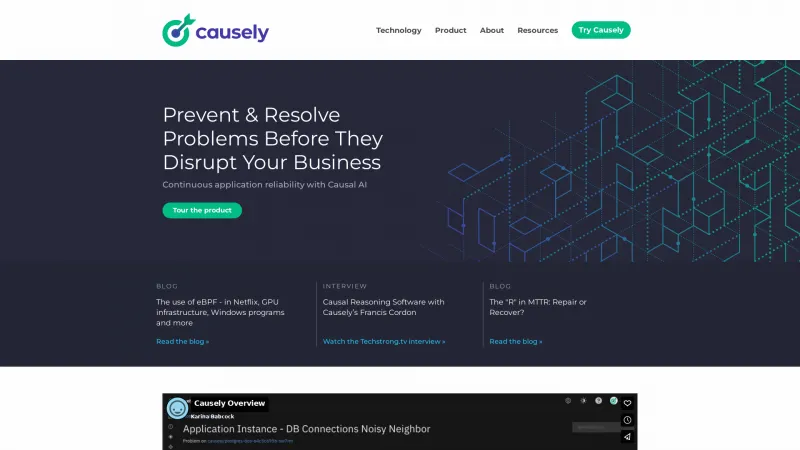 Homepage of Causely