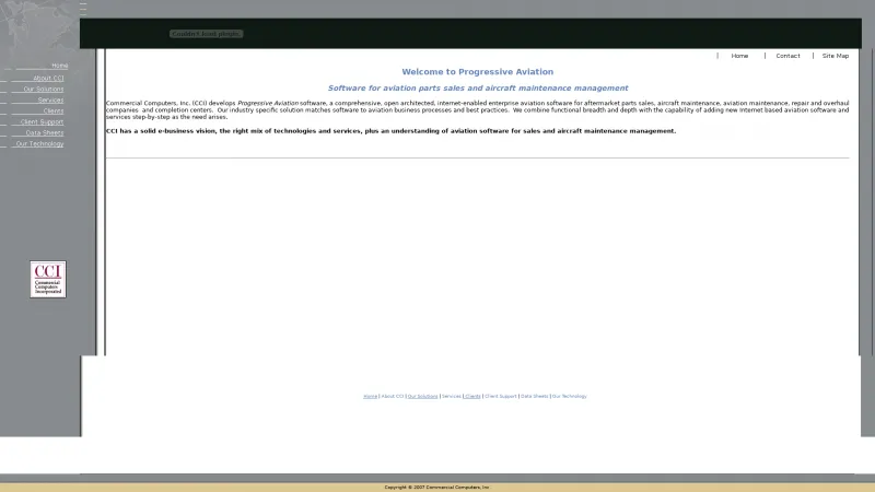Homepage of Progressive Aviation software